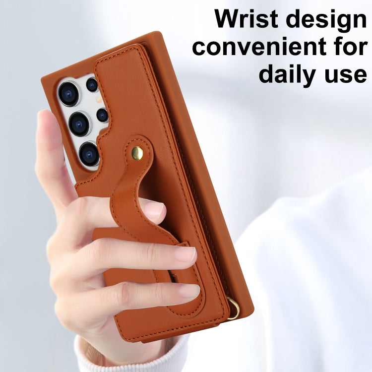 For Samsung Galaxy S24 Ultra 5G Wristband Vertical Flip Wallet Back Cover Phone Case with Long Lanyard