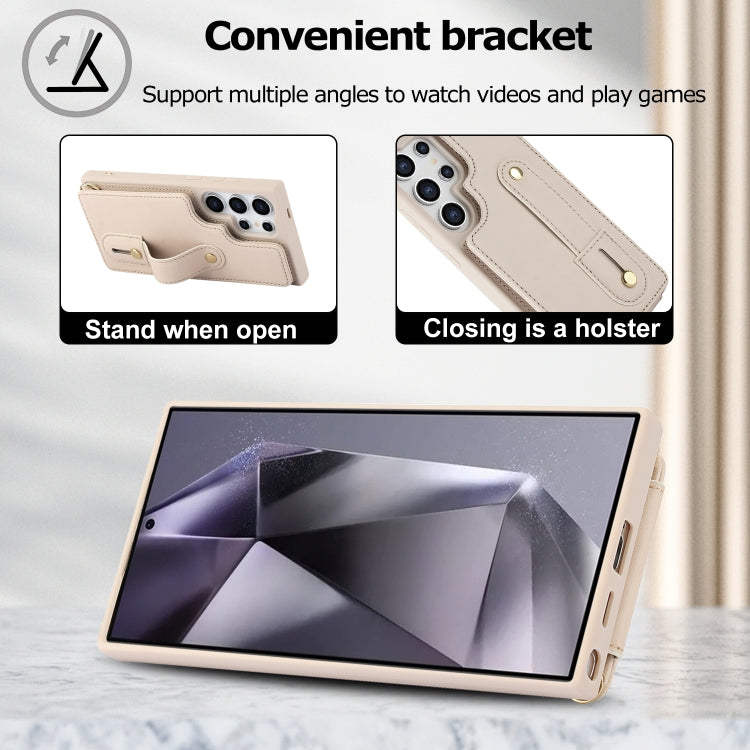 For Samsung Galaxy S24 Ultra 5G Wristband Vertical Flip Wallet Back Cover Phone Case with Long Lanyard