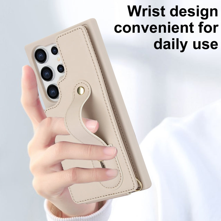 For Samsung Galaxy S24 Ultra 5G Wristband Vertical Flip Wallet Back Cover Phone Case with Long Lanyard