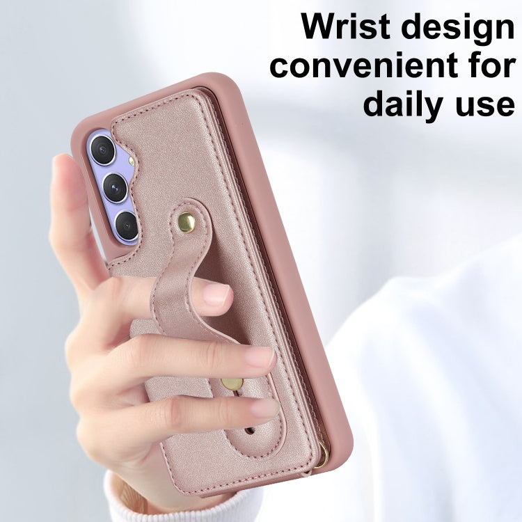 For Samsung Galaxy S24+ 5G Wristband Vertical Flip Wallet Back Cover Phone Case with Long Lanyard