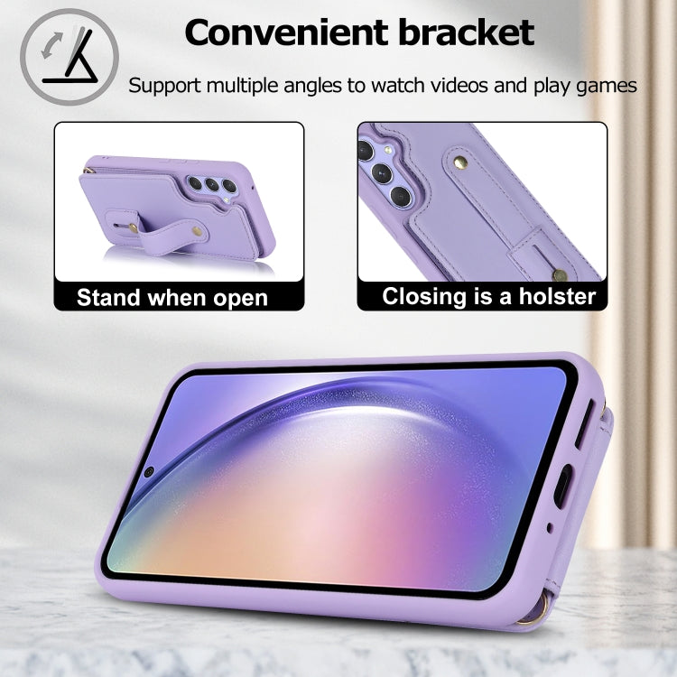 For Samsung Galaxy S24+ 5G Wristband Vertical Flip Wallet Back Cover Phone Case with Long Lanyard