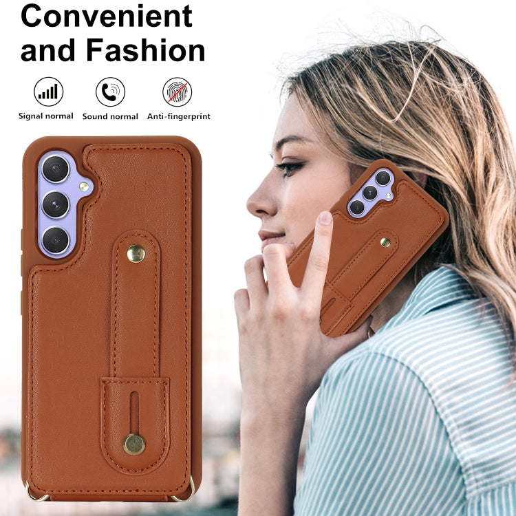 For Samsung Galaxy S24+ 5G Wristband Vertical Flip Wallet Back Cover Phone Case with Long Lanyard