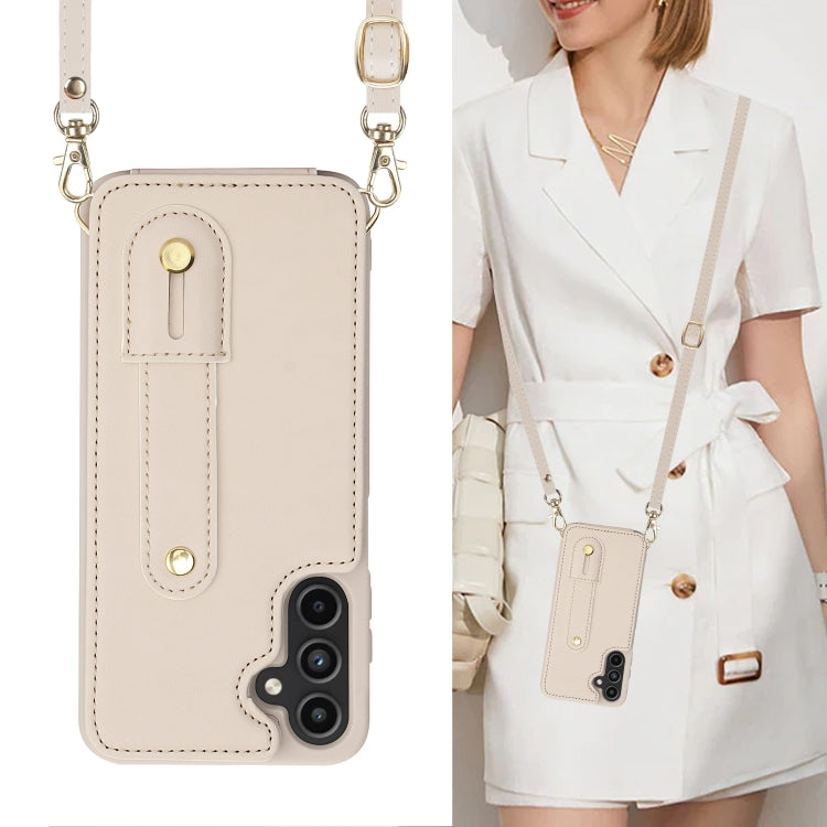 For Samsung Galaxy S24+ 5G Wristband Vertical Flip Wallet Back Cover Phone Case with Long Lanyard