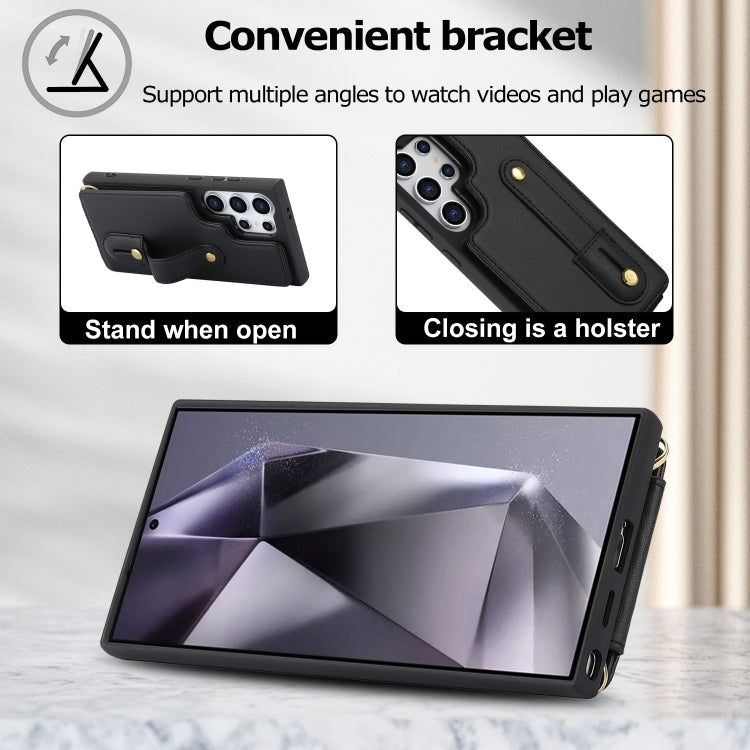 For Samsung Galaxy S25 Ultra 5G Wristband Vertical Flip Wallet Back Cover Phone Case with Long Lanyard