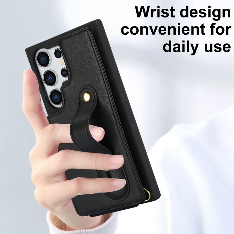 For Samsung Galaxy S25 Ultra 5G Wristband Vertical Flip Wallet Back Cover Phone Case with Long Lanyard