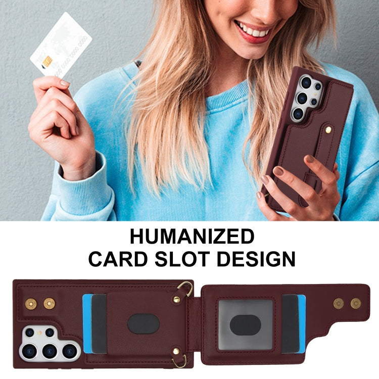 For Samsung Galaxy S25 Ultra 5G Wristband Vertical Flip Wallet Back Cover Phone Case with Long Lanyard
