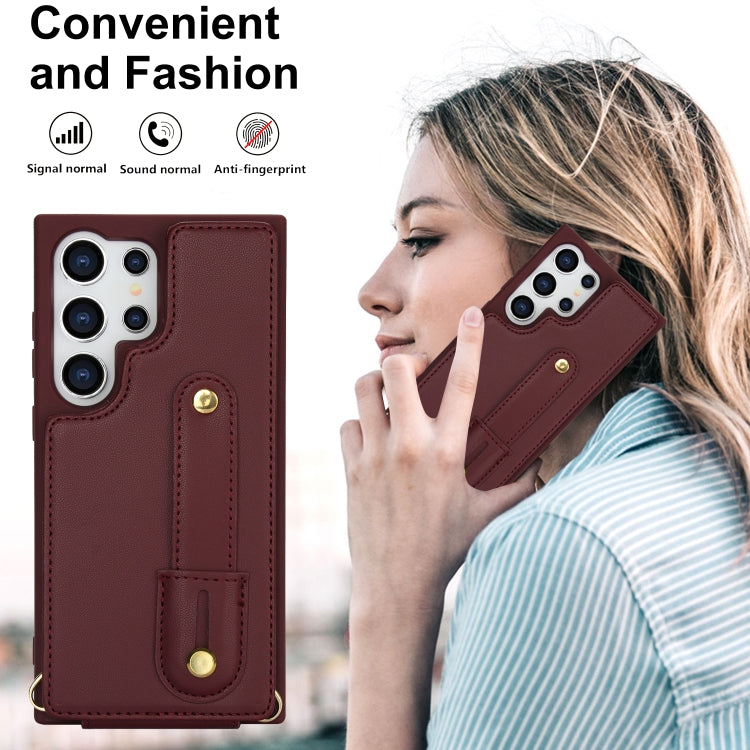 For Samsung Galaxy S25 Ultra 5G Wristband Vertical Flip Wallet Back Cover Phone Case with Long Lanyard