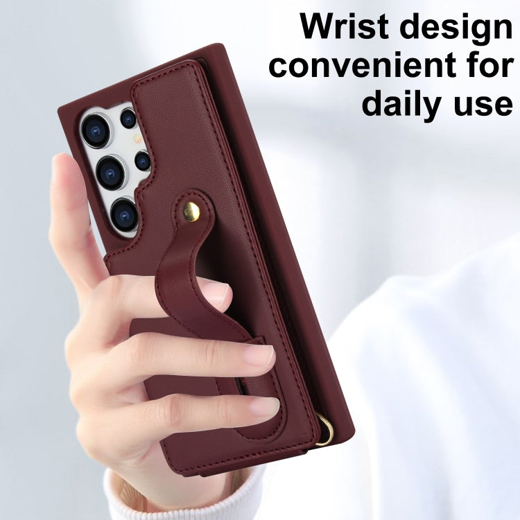 For Samsung Galaxy S25 Ultra 5G Wristband Vertical Flip Wallet Back Cover Phone Case with Long Lanyard
