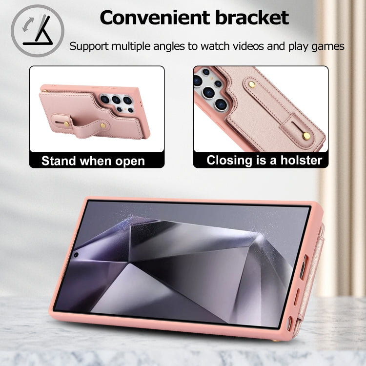 For Samsung Galaxy S25 Ultra 5G Wristband Vertical Flip Wallet Back Cover Phone Case with Long Lanyard