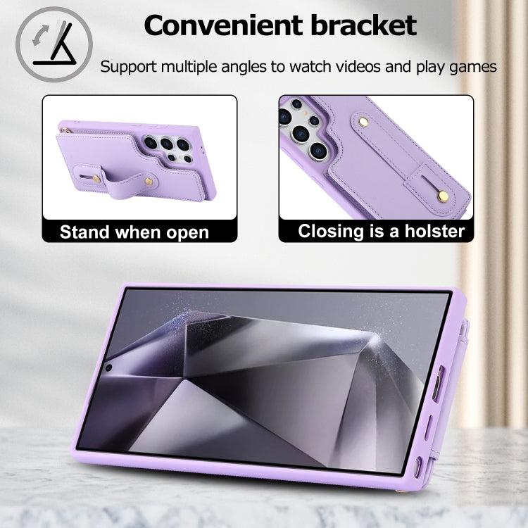 For Samsung Galaxy S25 Ultra 5G Wristband Vertical Flip Wallet Back Cover Phone Case with Long Lanyard