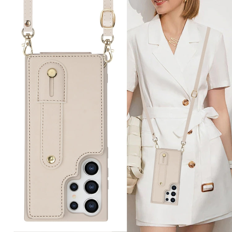 For Samsung Galaxy S25 Ultra 5G Wristband Vertical Flip Wallet Back Cover Phone Case with Long Lanyard
