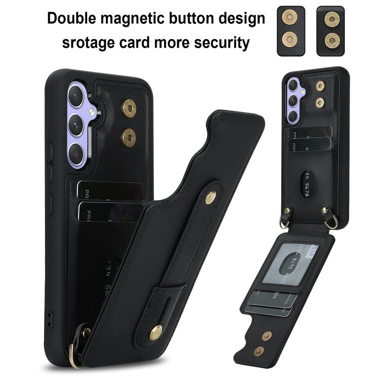 For Samsung Galaxy S25+ 5G Wristband Vertical Flip Wallet Back Cover Phone Case with Long Lanyard