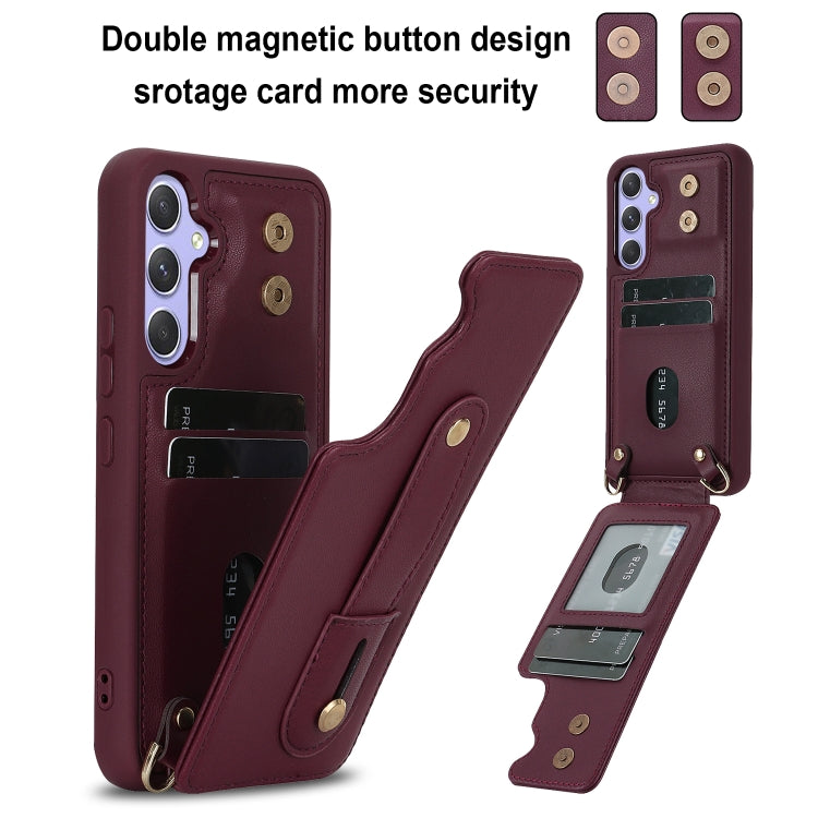 For Samsung Galaxy S25+ 5G Wristband Vertical Flip Wallet Back Cover Phone Case with Long Lanyard