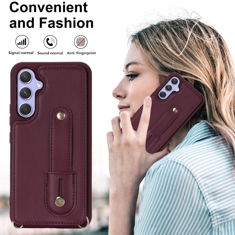 For Samsung Galaxy S25+ 5G Wristband Vertical Flip Wallet Back Cover Phone Case with Long Lanyard