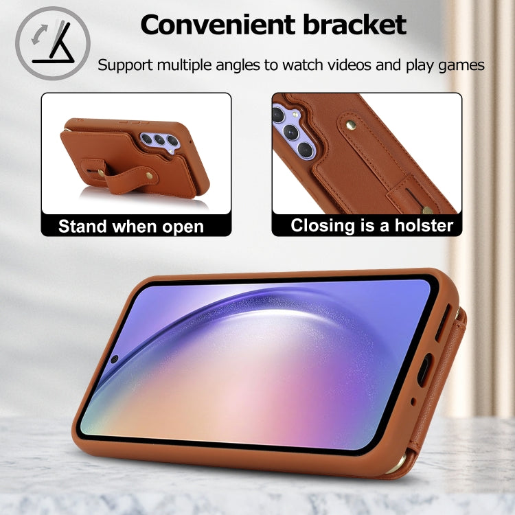 For Samsung Galaxy S25+ 5G Wristband Vertical Flip Wallet Back Cover Phone Case with Long Lanyard