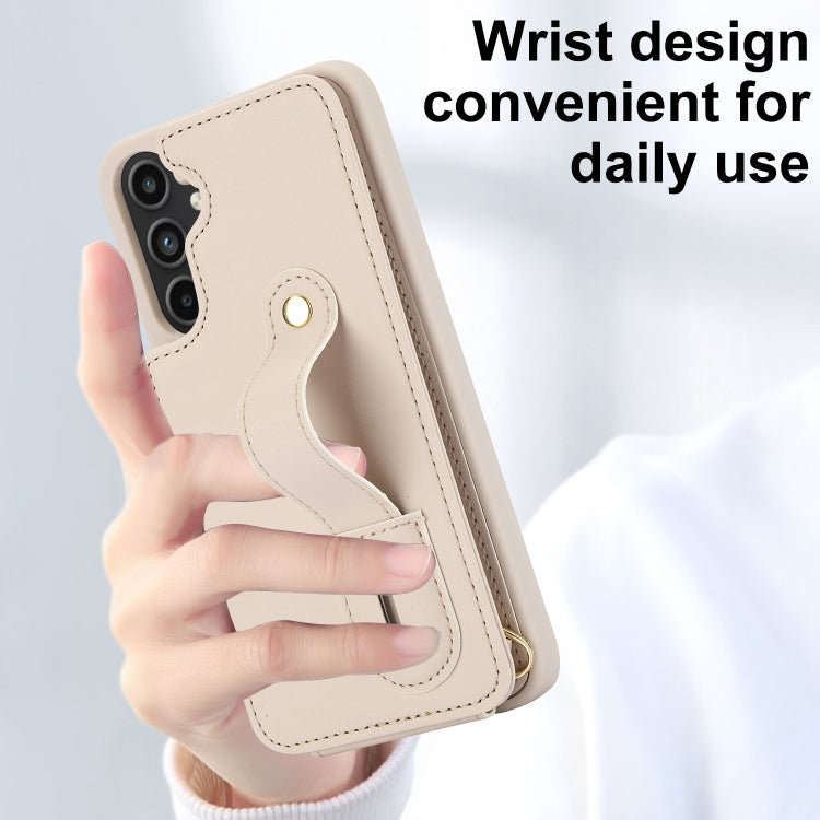 For Samsung Galaxy S25+ 5G Wristband Vertical Flip Wallet Back Cover Phone Case with Long Lanyard