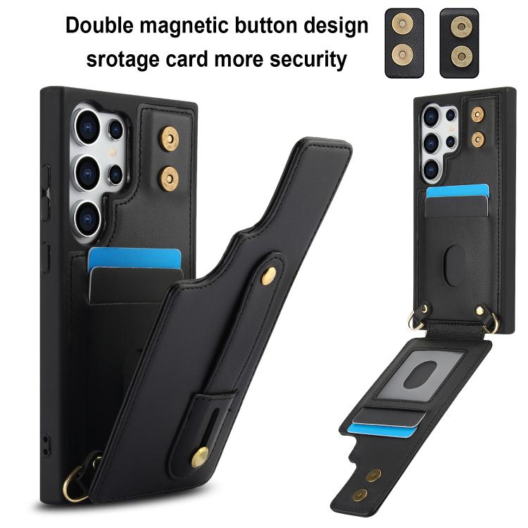 For Samsung Galaxy S26 Ultra 5G Wristband Vertical Flip Wallet Back Cover Phone Case with Long Lanyard