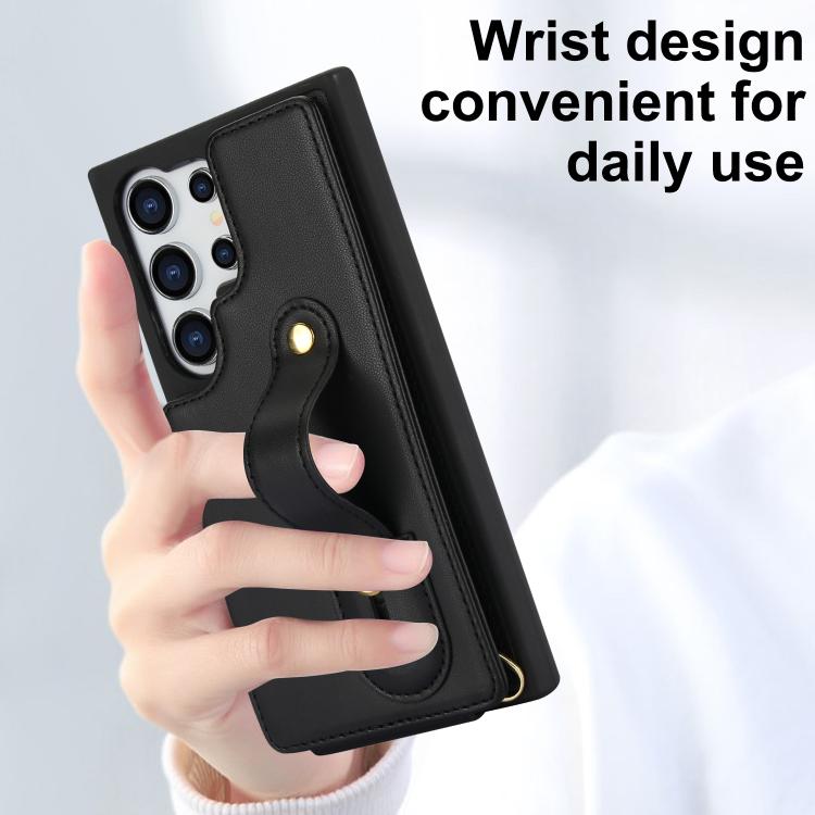 For Samsung Galaxy S26 Ultra 5G Wristband Vertical Flip Wallet Back Cover Phone Case with Long Lanyard