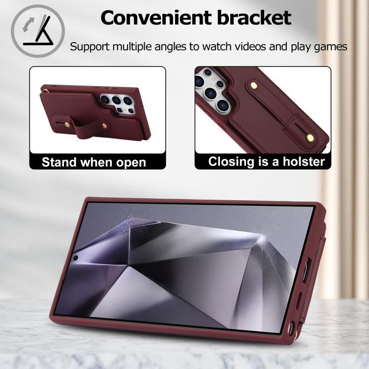 For Samsung Galaxy S26 Ultra 5G Wristband Vertical Flip Wallet Back Cover Phone Case with Long Lanyard