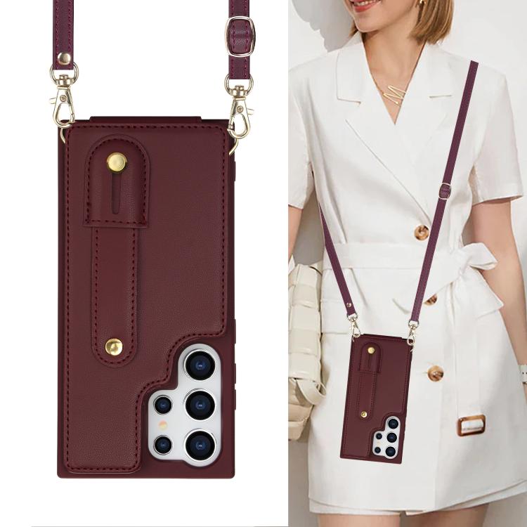 For Samsung Galaxy S26 Ultra 5G Wristband Vertical Flip Wallet Back Cover Phone Case with Long Lanyard