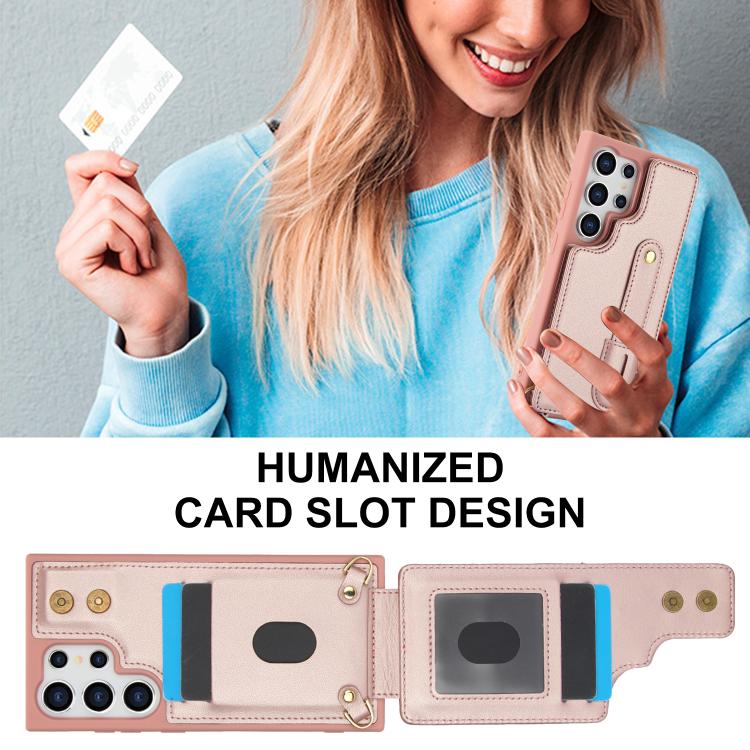 For Samsung Galaxy S26 Ultra 5G Wristband Vertical Flip Wallet Back Cover Phone Case with Long Lanyard