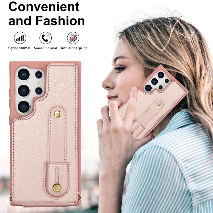 For Samsung Galaxy S26 Ultra 5G Wristband Vertical Flip Wallet Back Cover Phone Case with Long Lanyard