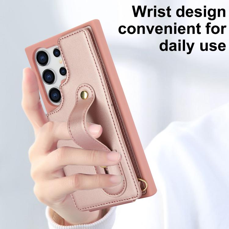 For Samsung Galaxy S26 Ultra 5G Wristband Vertical Flip Wallet Back Cover Phone Case with Long Lanyard
