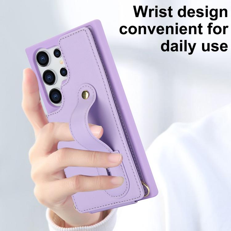 For Samsung Galaxy S26 Ultra 5G Wristband Vertical Flip Wallet Back Cover Phone Case with Long Lanyard