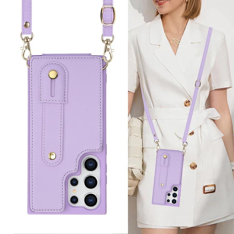 For Samsung Galaxy S26 Ultra 5G Wristband Vertical Flip Wallet Back Cover Phone Case with Long Lanyard