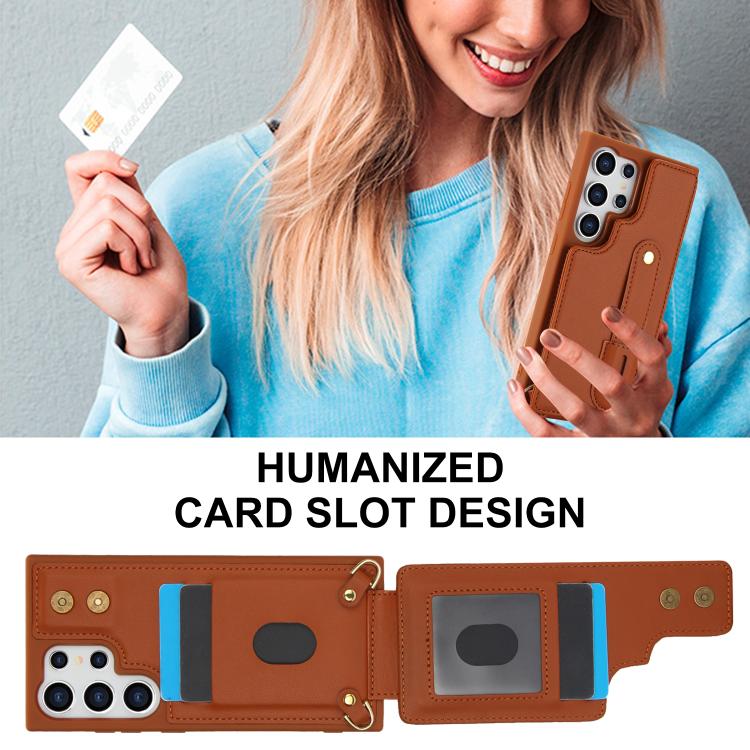 For Samsung Galaxy S26 Ultra 5G Wristband Vertical Flip Wallet Back Cover Phone Case with Long Lanyard