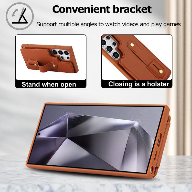 For Samsung Galaxy S26 Ultra 5G Wristband Vertical Flip Wallet Back Cover Phone Case with Long Lanyard