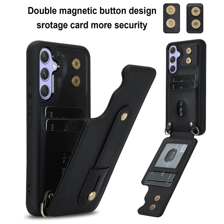 For Samsung Galaxy S26 5G Wristband Vertical Flip Wallet Back Cover Phone Case with Long Lanyard