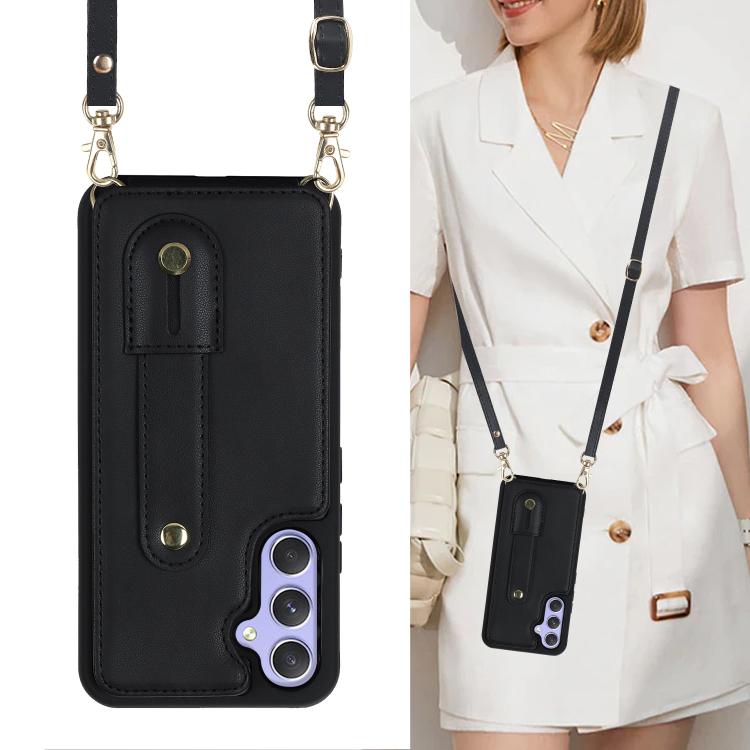 For Samsung Galaxy S26 5G Wristband Vertical Flip Wallet Back Cover Phone Case with Long Lanyard