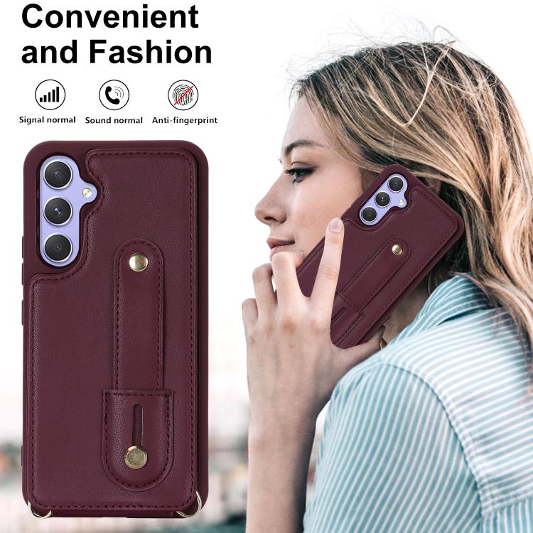 For Samsung Galaxy S26 5G Wristband Vertical Flip Wallet Back Cover Phone Case with Long Lanyard