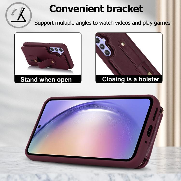 For Samsung Galaxy S26 5G Wristband Vertical Flip Wallet Back Cover Phone Case with Long Lanyard