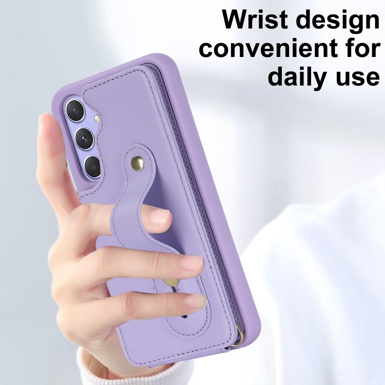 For Samsung Galaxy S26 5G Wristband Vertical Flip Wallet Back Cover Phone Case with Long Lanyard