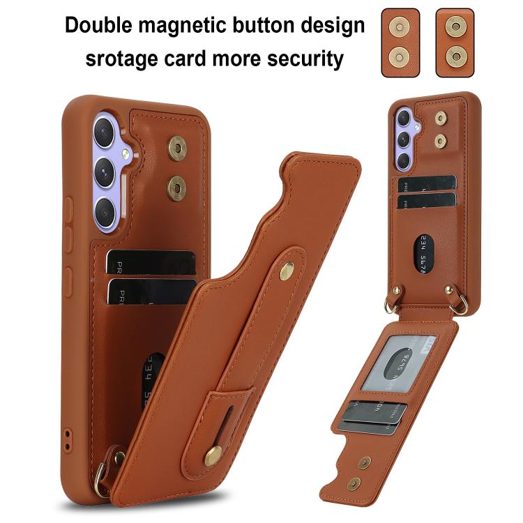 For Samsung Galaxy S26 5G Wristband Vertical Flip Wallet Back Cover Phone Case with Long Lanyard