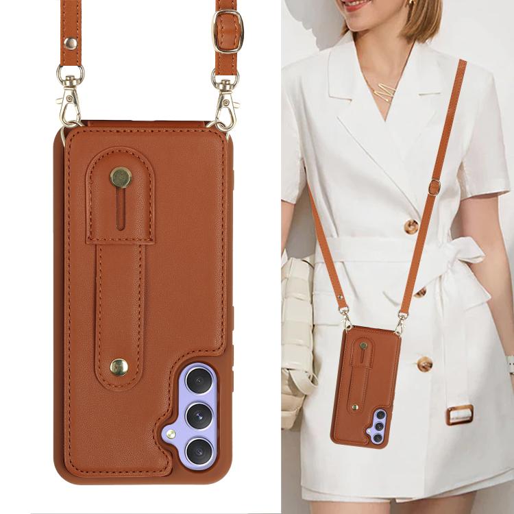 For Samsung Galaxy S26 5G Wristband Vertical Flip Wallet Back Cover Phone Case with Long Lanyard