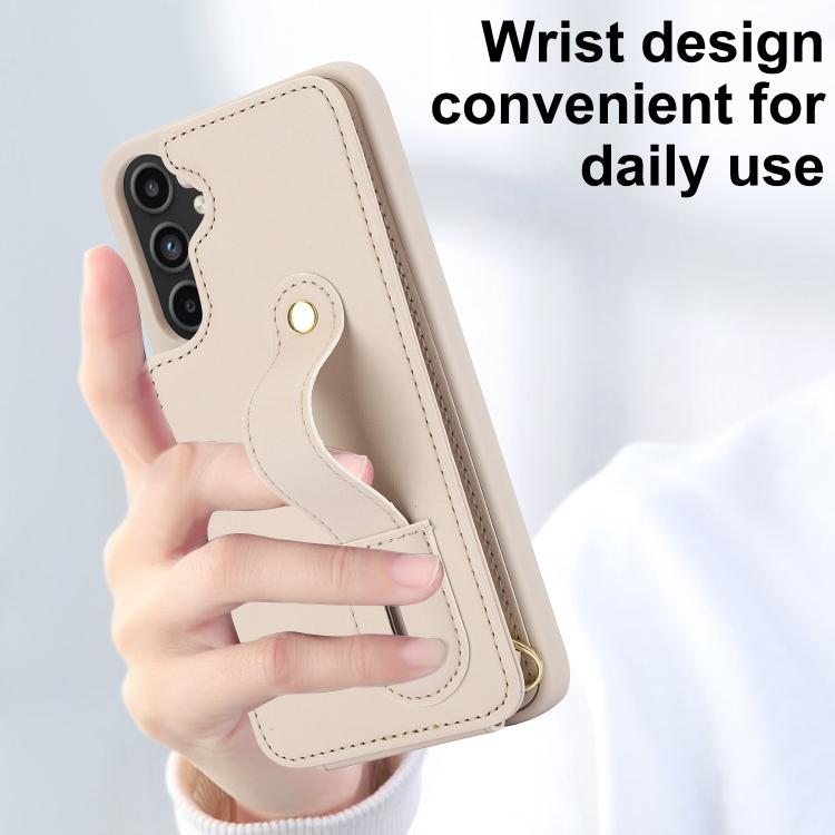 For Samsung Galaxy S26 5G Wristband Vertical Flip Wallet Back Cover Phone Case with Long Lanyard