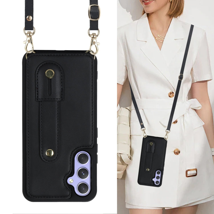 For Samsung Galaxy A55 5G Wristband Vertical Flip Wallet Back Cover Phone Case with Long Lanyard