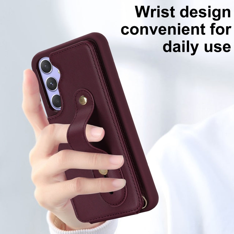 For Samsung Galaxy A55 5G Wristband Vertical Flip Wallet Back Cover Phone Case with Long Lanyard