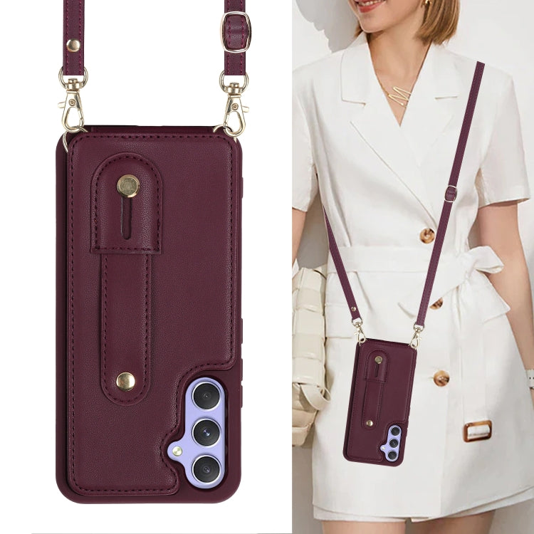 For Samsung Galaxy A55 5G Wristband Vertical Flip Wallet Back Cover Phone Case with Long Lanyard