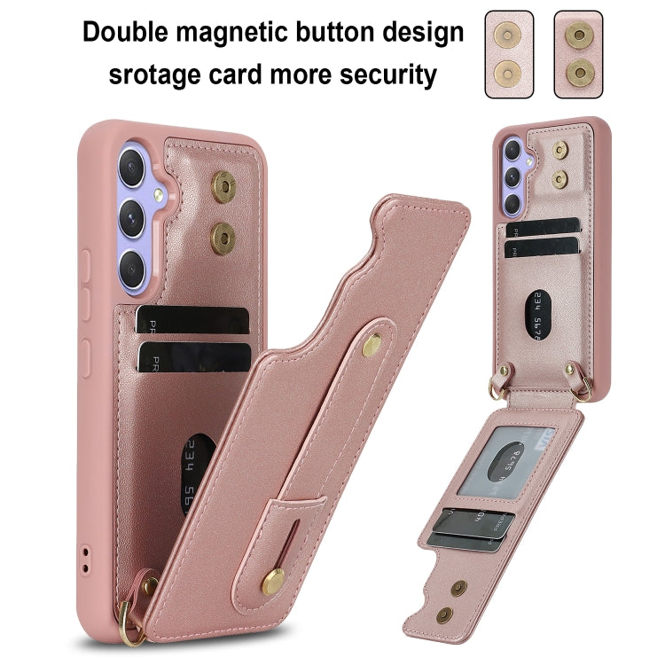For Samsung Galaxy A55 5G Wristband Vertical Flip Wallet Back Cover Phone Case with Long Lanyard