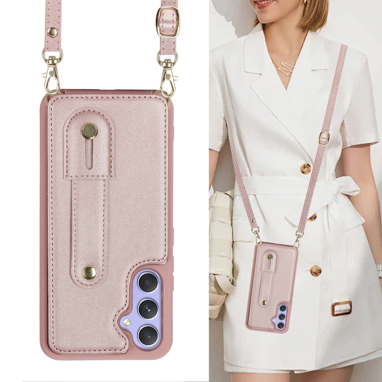 For Samsung Galaxy A55 5G Wristband Vertical Flip Wallet Back Cover Phone Case with Long Lanyard