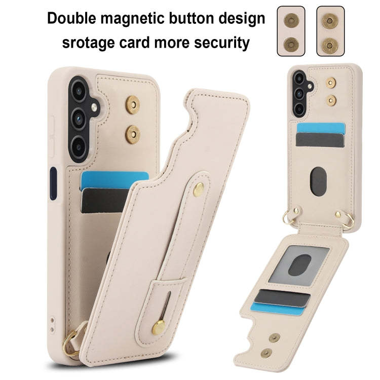 For Samsung Galaxy A55 5G Wristband Vertical Flip Wallet Back Cover Phone Case with Long Lanyard
