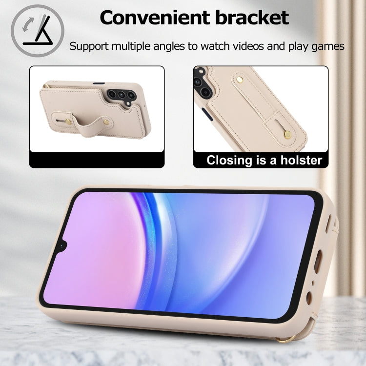For Samsung Galaxy A55 5G Wristband Vertical Flip Wallet Back Cover Phone Case with Long Lanyard