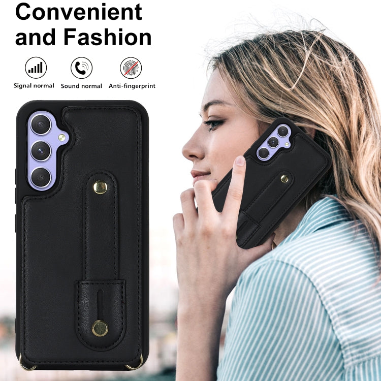 For Samsung Galaxy A35 5G Wristband Vertical Flip Wallet Back Cover Phone Case with Long Lanyard