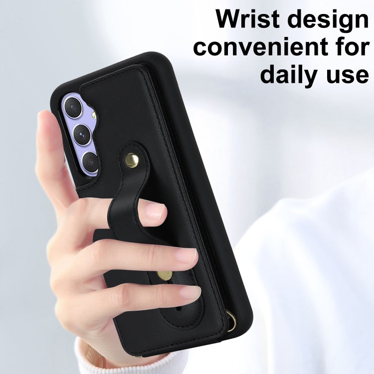 For Samsung Galaxy A35 5G Wristband Vertical Flip Wallet Back Cover Phone Case with Long Lanyard
