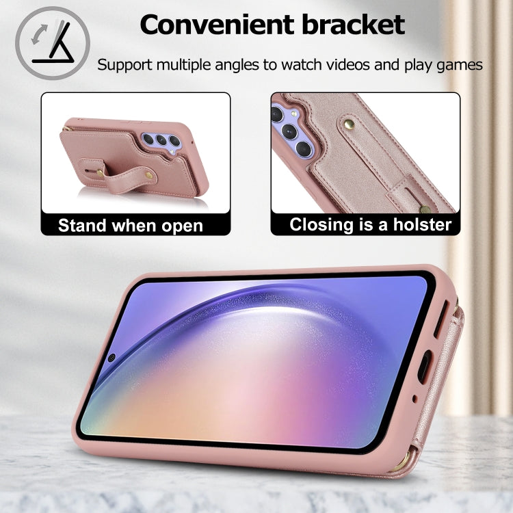 For Samsung Galaxy A35 5G Wristband Vertical Flip Wallet Back Cover Phone Case with Long Lanyard