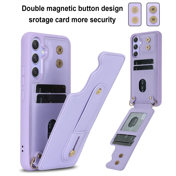 For Samsung Galaxy A35 5G Wristband Vertical Flip Wallet Back Cover Phone Case with Long Lanyard